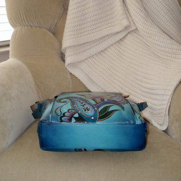 Auth. ANNA By ANUSCHKA LTD Hand Painted Floral Hobo Shoulder Crossbody Bag - Picture 6 of 7